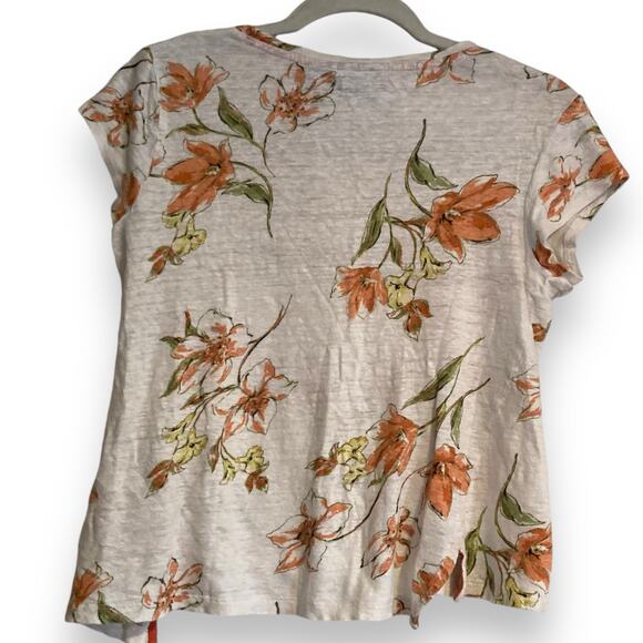 Y2K Rachel Royal Flora Asymmetrical Linen Short Sleeve Feminie Top Size Small - Picture 2 of 16